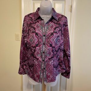 Ann Taylor - Woman’s lovely (purple/black/gray/pink paisley shirt, Size:…